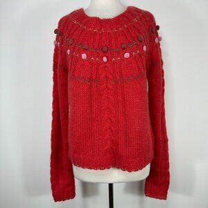 by TiMo ALLEGRA Crew Neck Sweater Red Mohair Wool Bobble Blend Knit Women's L